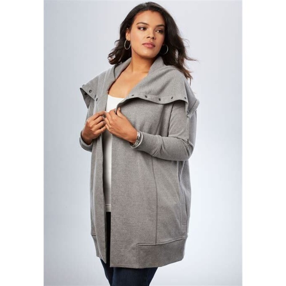 Roaman's Snap-Collar French Terry Jacket Sweatshirt Tunic 1X 22/24 Gray